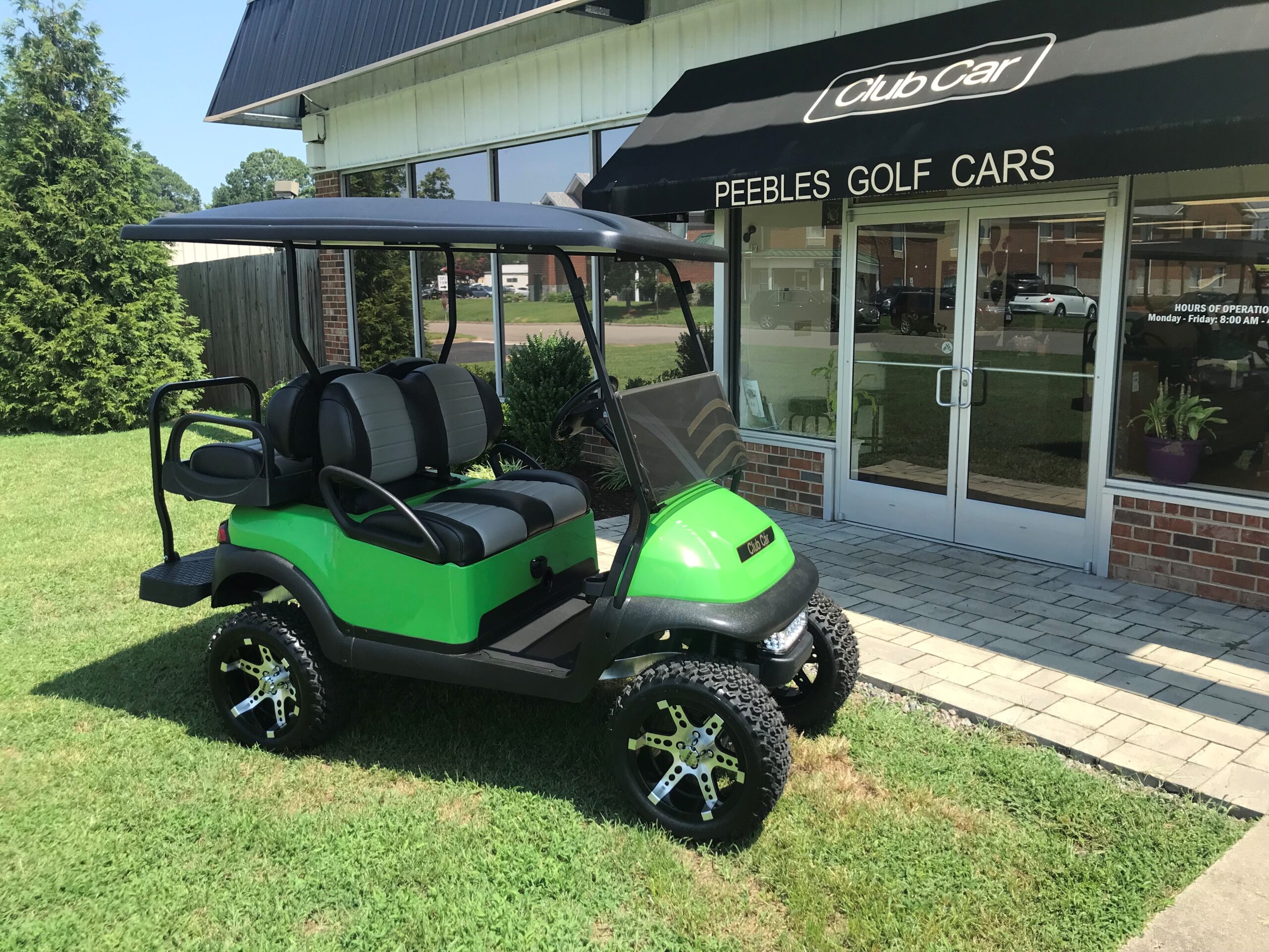 2018 Club Car Lifted Electric 4pass Golf Car Lime Green Peebles